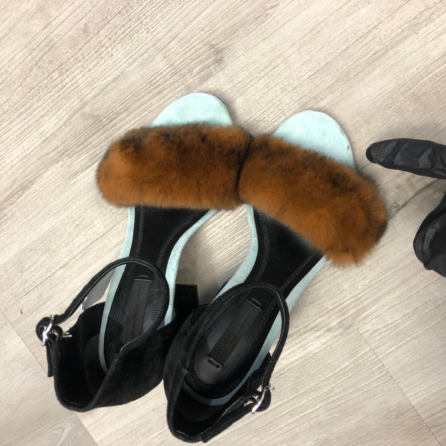 Alexanderwang Fur Trim Women's Blue and Black Sandals Shoes Size 35.5