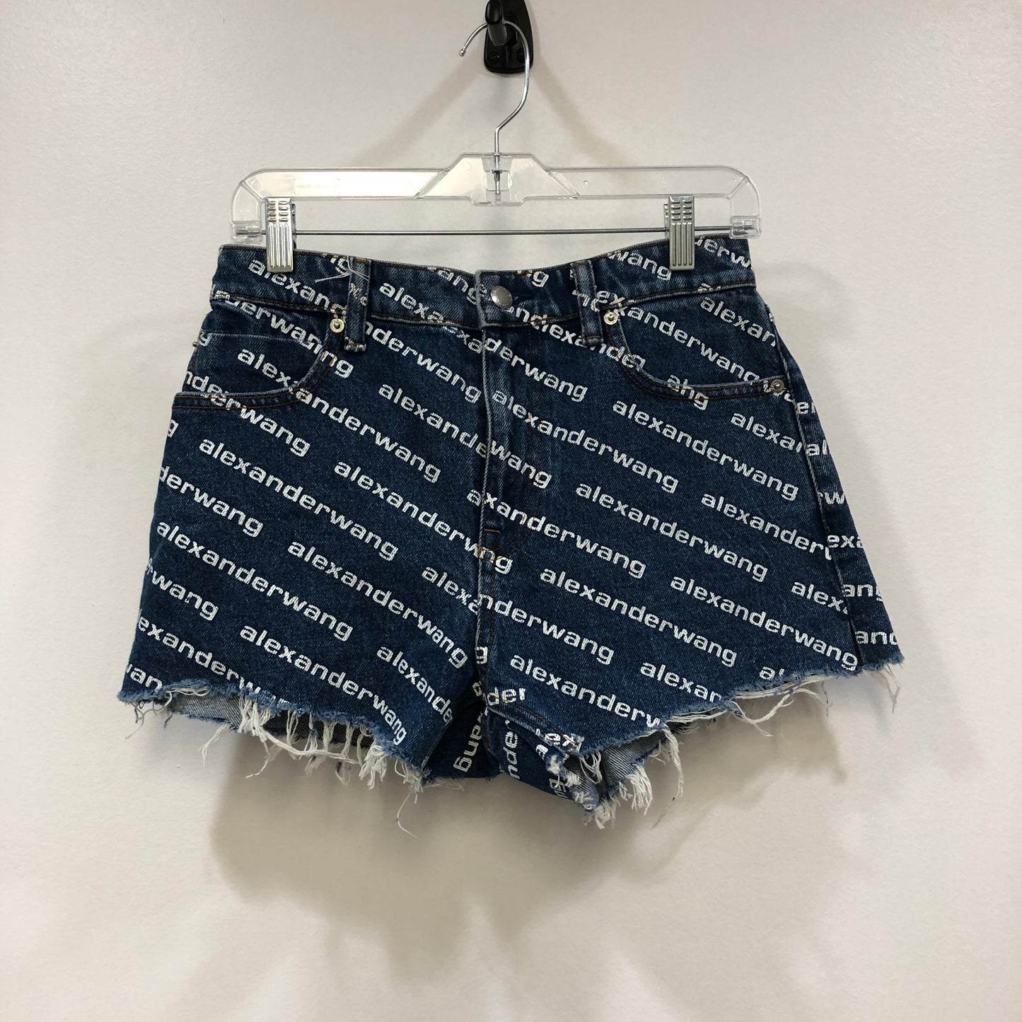 Alexander Wang Denim Logo Print Shorts Size 27 Blue