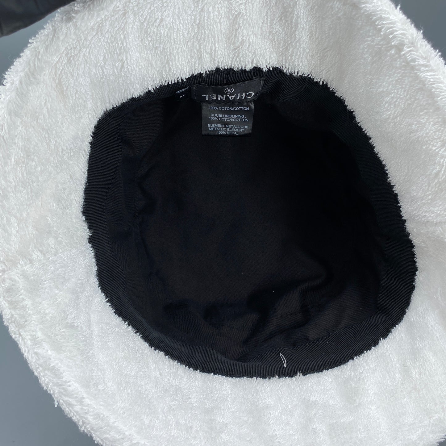 Chanel White Terry Cloth Bucket Hat Size L