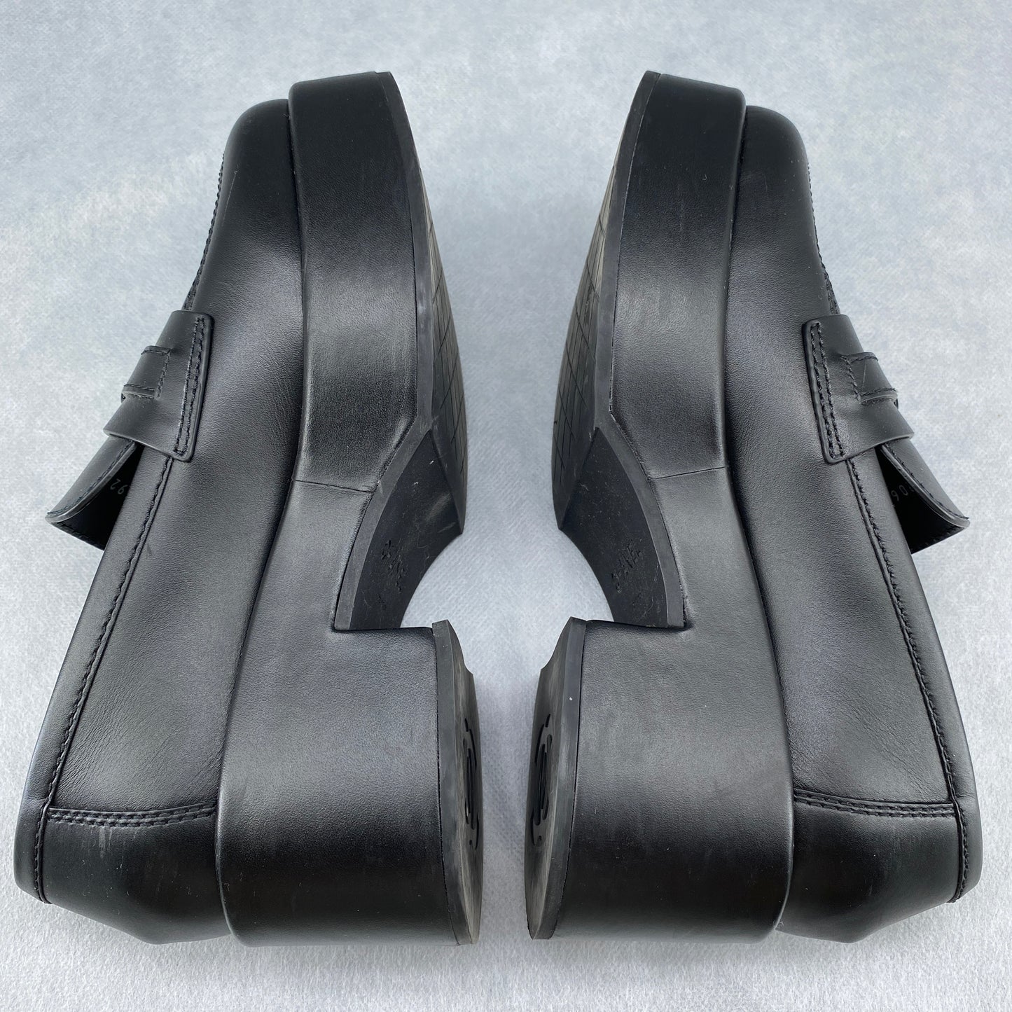Chanel Black Platform Loafers Women Shoes Size 36