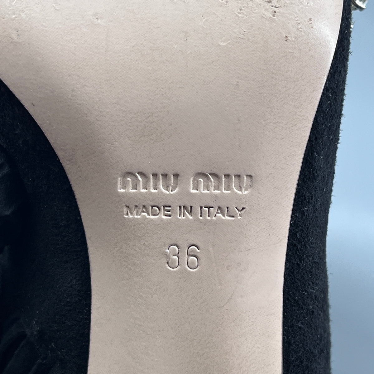 Miu Miu Women Black Suede Pearl Crystal Pointed Ankle Boots size 36