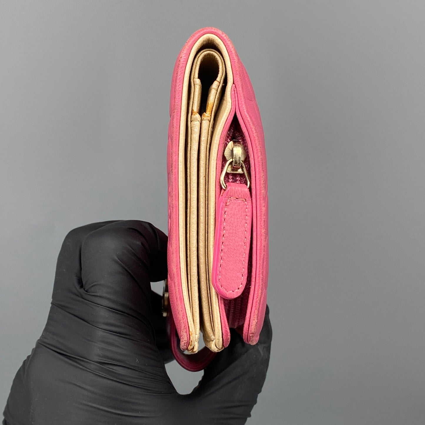 Chanel Pink Camellia Embossed Leather Flap Wallet
