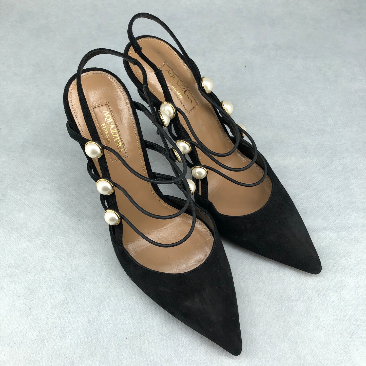 Aquazzura Women's Pearl Strap Pumps Size 39 Black