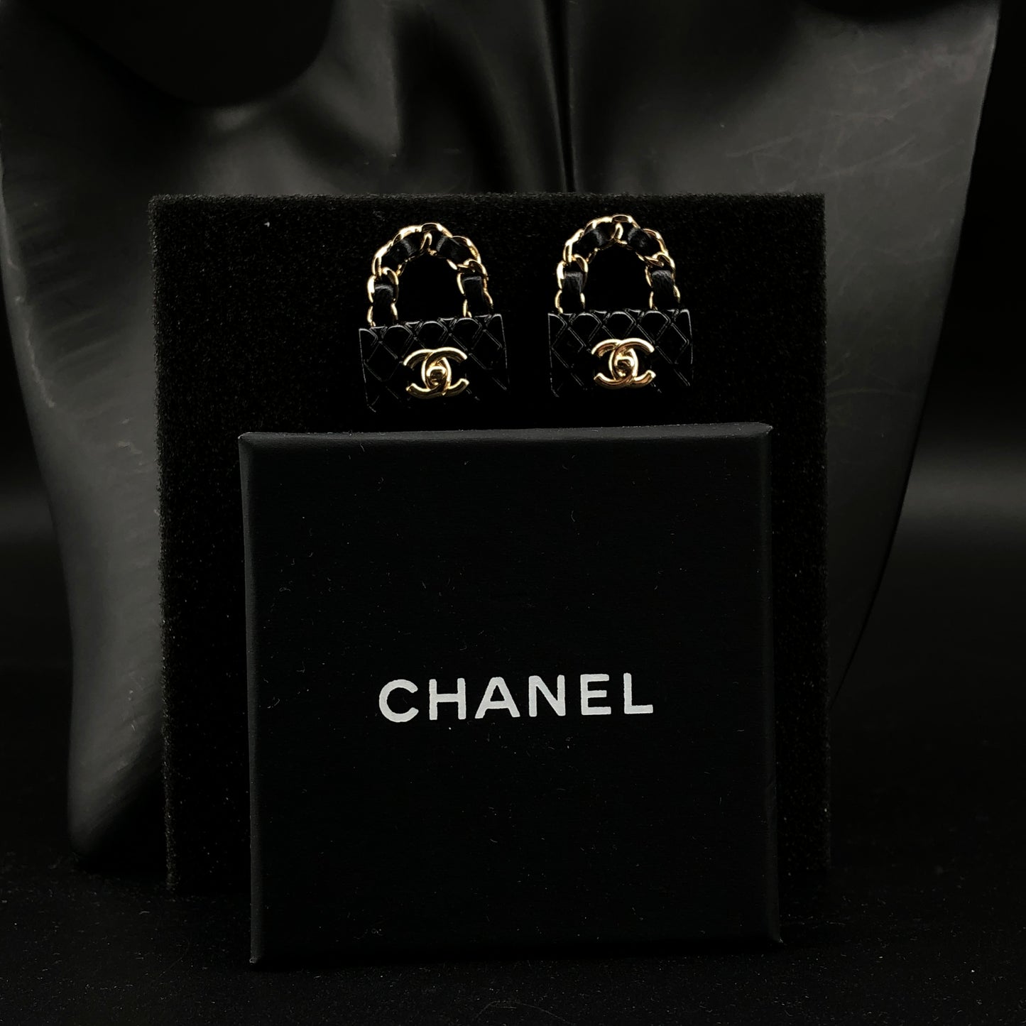 Chanel Mini Classic Flap Bag Earrings Black