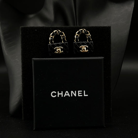 Chanel Mini Classic Flap Bag Earrings Black