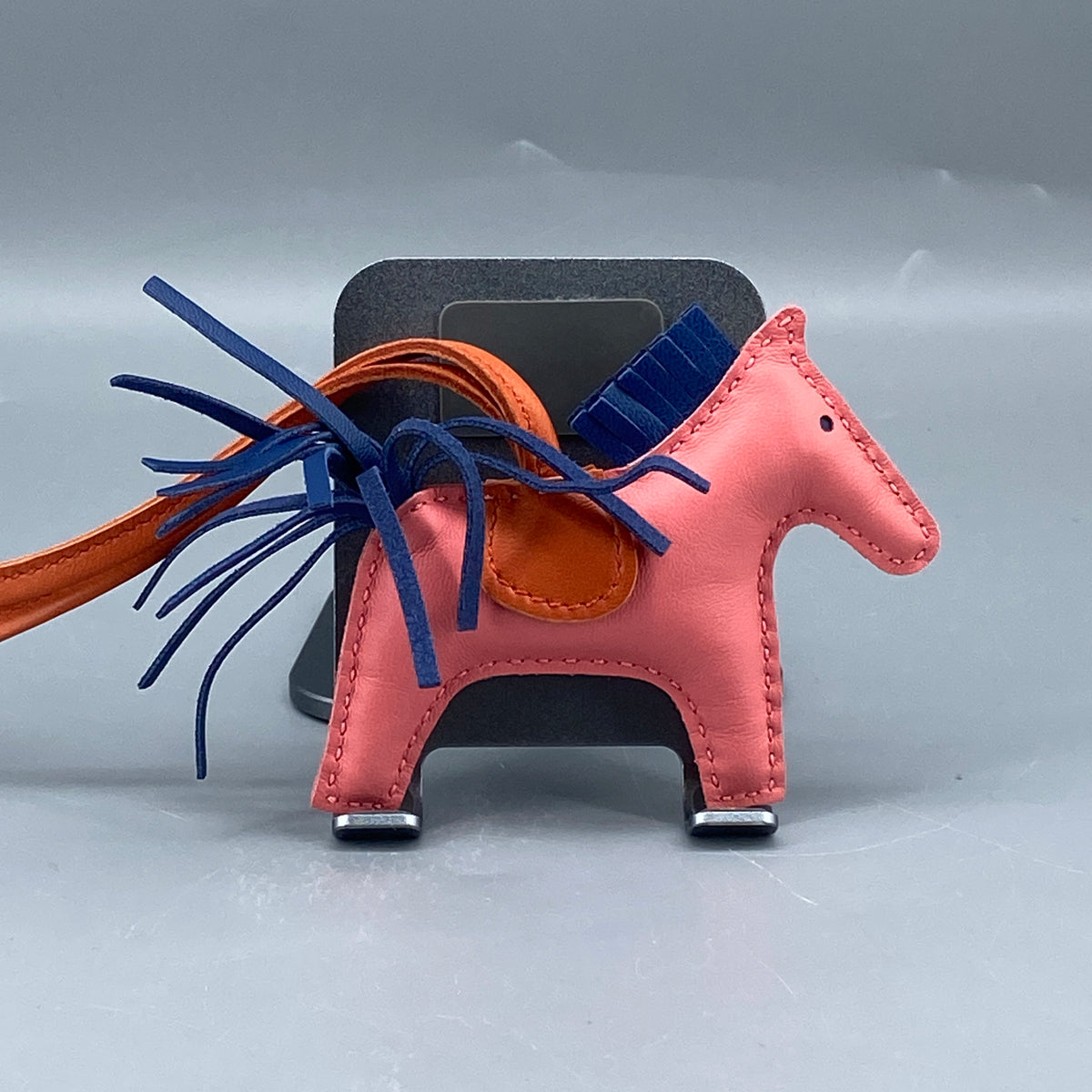 Hermes Rodeo Small Horse Bag Charm Pink Navy Orange Leather