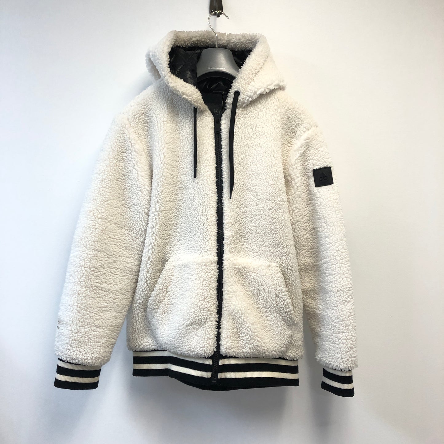 Moose Knuckles White/Black Sherpa Zip-Up Hoodie Size L