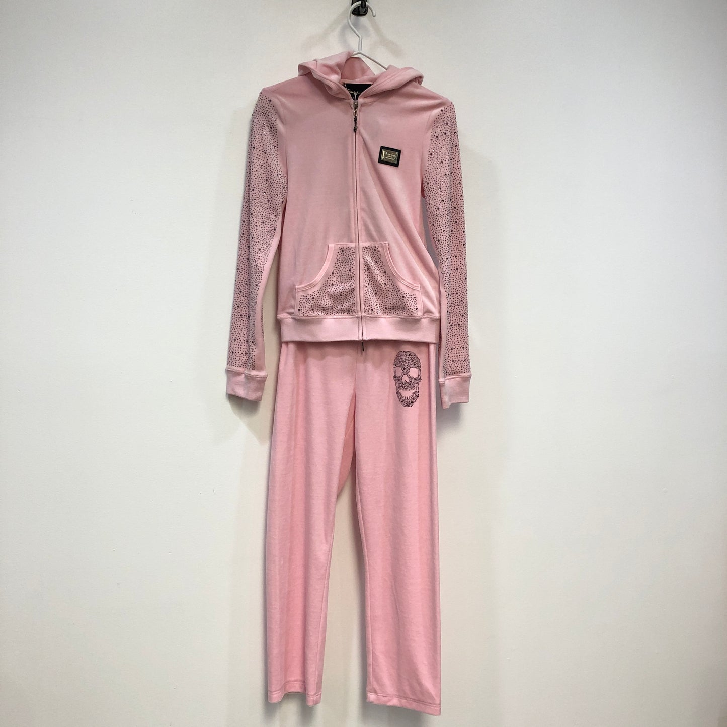 Philipp Plein Pink Rhinestone Skull Tracksuit Set Size L