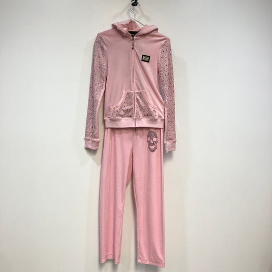 Philipp Plein Pink Rhinestone Skull Tracksuit Set Size L