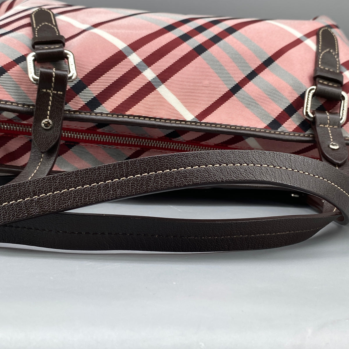 Burberry Pink Wine Check Tote Bag