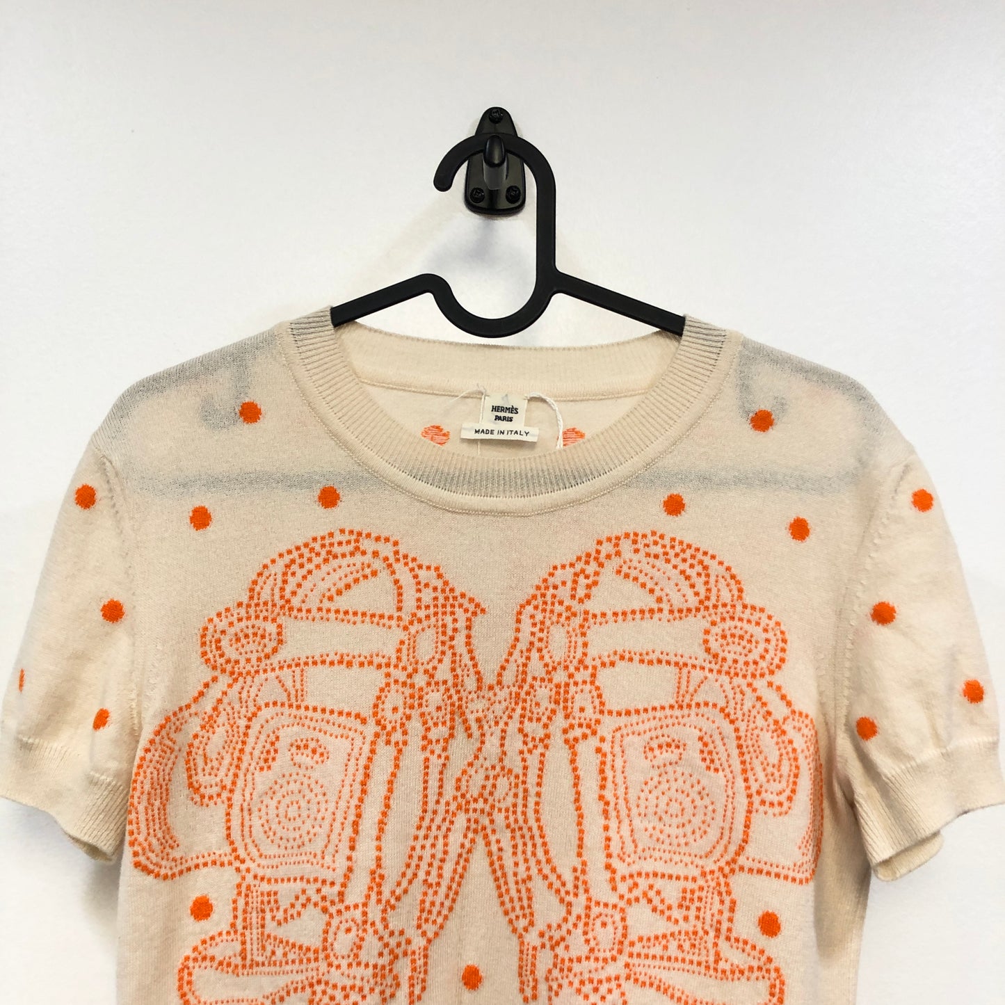 Hermes Beige Brides de Gala Short Sleeve Knit Top Size 38