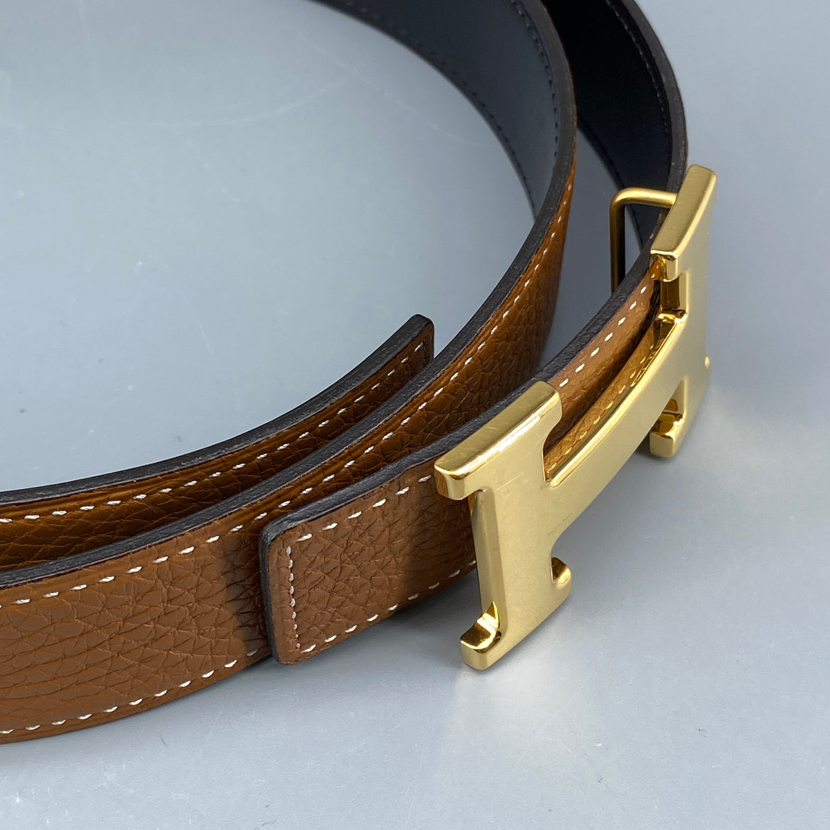 Hermes H Buckle Leather Belt 85cm tan