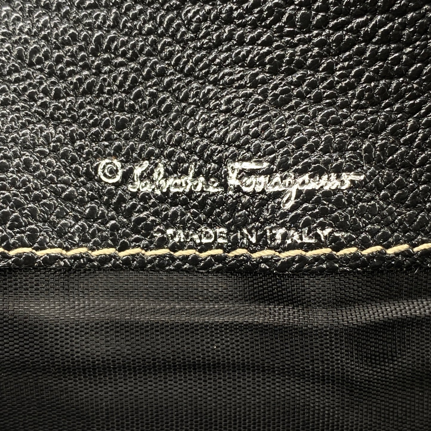 Ferragamo Black Grain Leather Flap Long Wallet