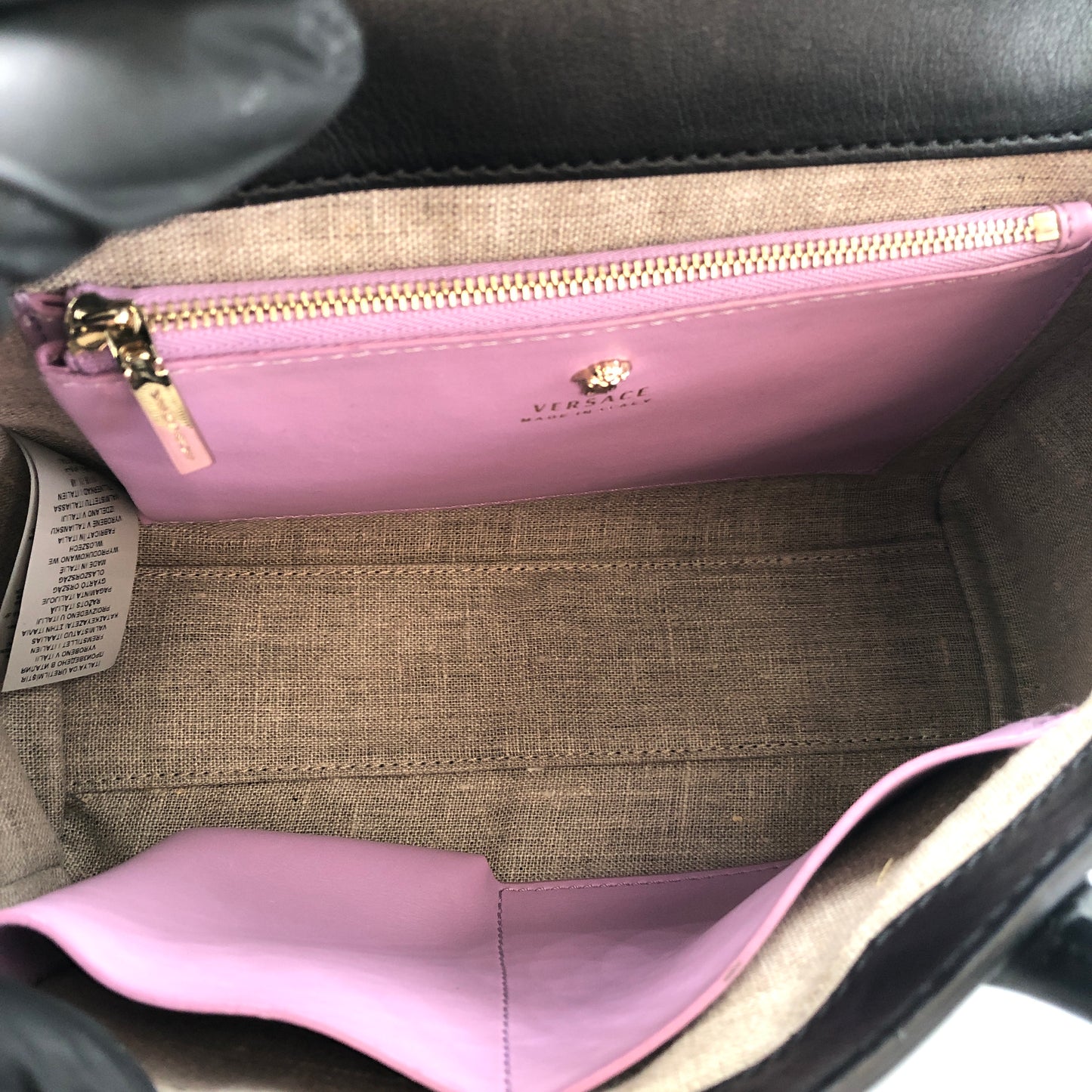 Versace La Medusa Black/Pink Leather Small Tote Bag