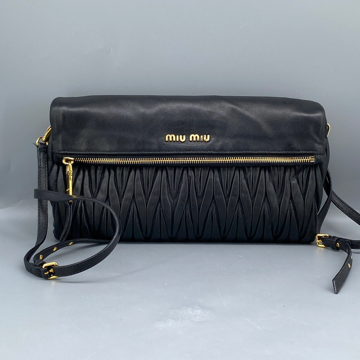 Miu Miu Matelasse Leather Crossbody Bag Black