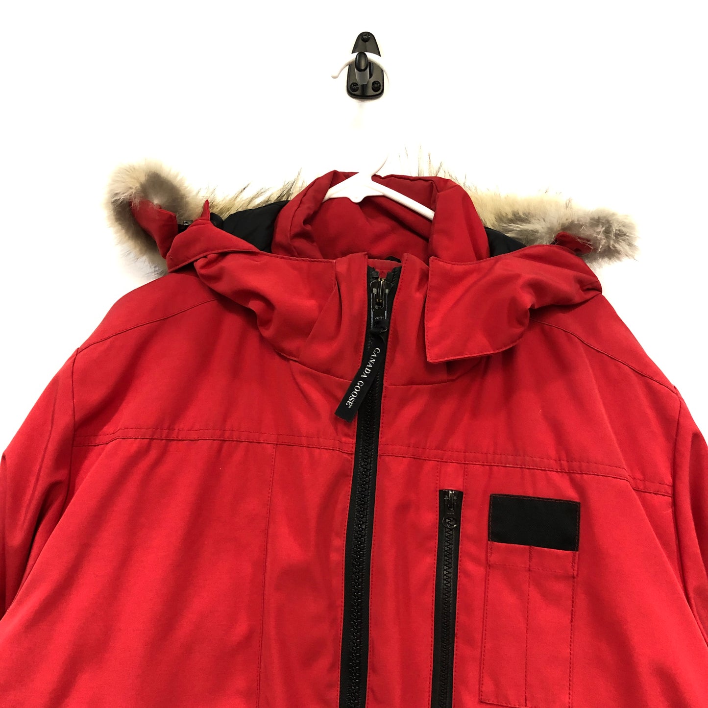 Canada Goose Red Fur Trim Hooded Bomber Jacket Size XL