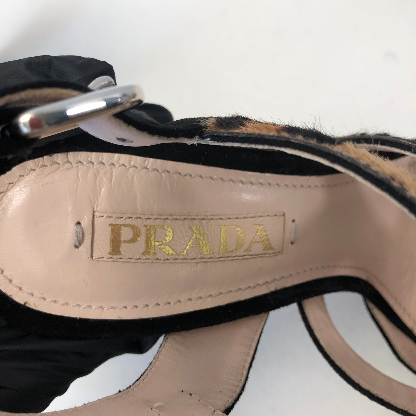 Prada Leopard Print Platform High Heel Sandals Women's Shoes Size 36.5