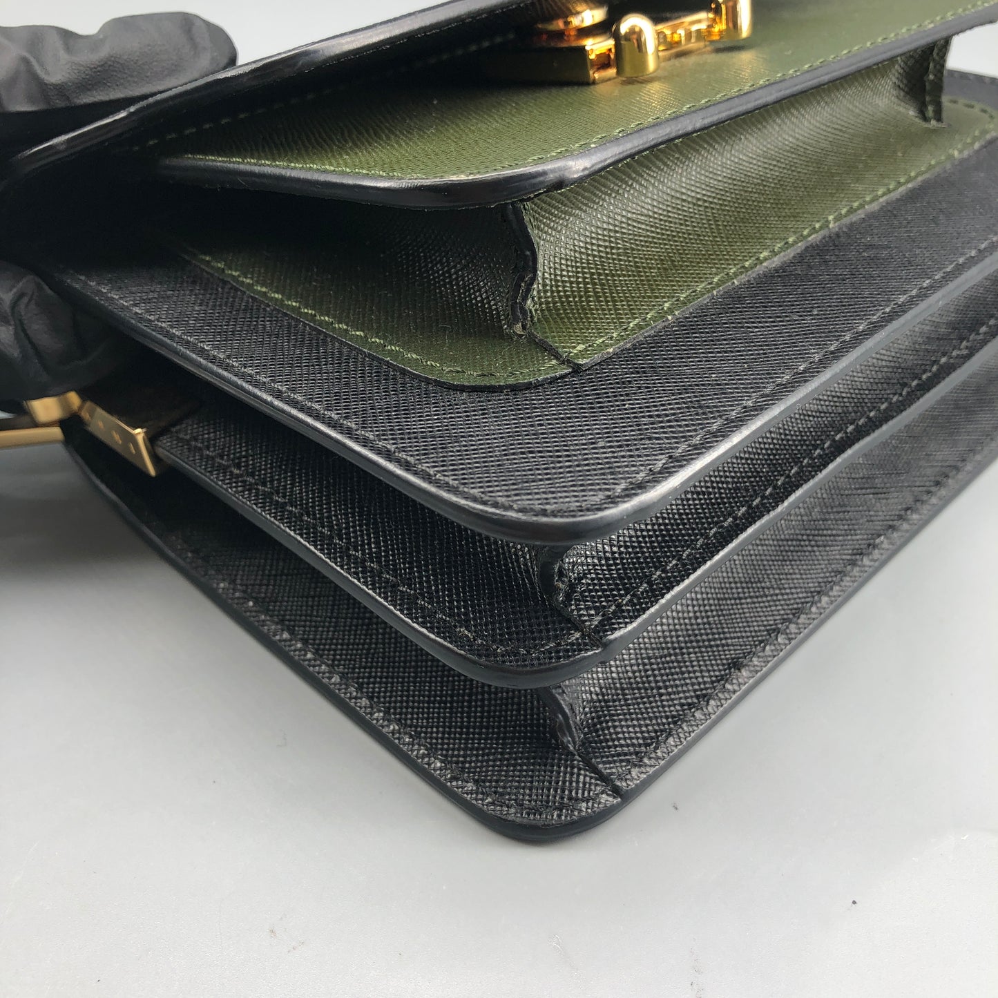 Marni Two-Tone Leather Trunk Shoulder Bag Black/Dark Green