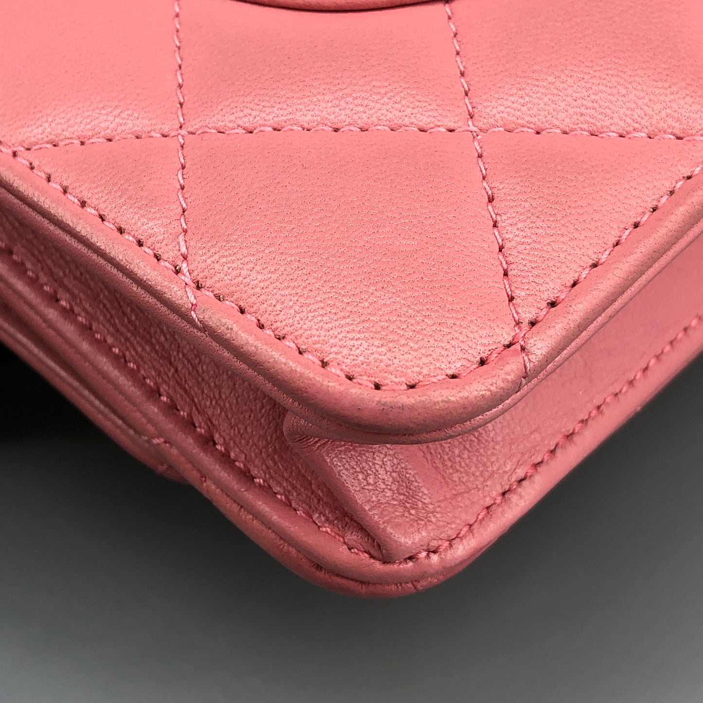 Chanel Light Pink Quilted Leather Wallet on Chain