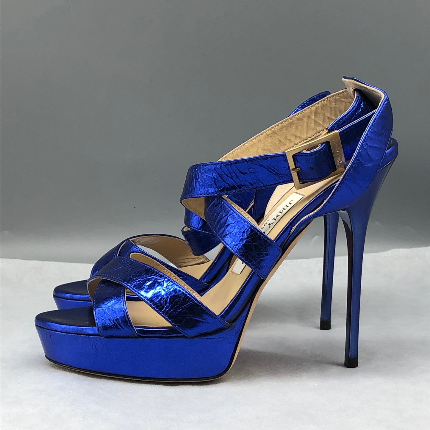 Jimmy Choo Women Metallic Blue Strappy Heels Size 36.5 Shoes