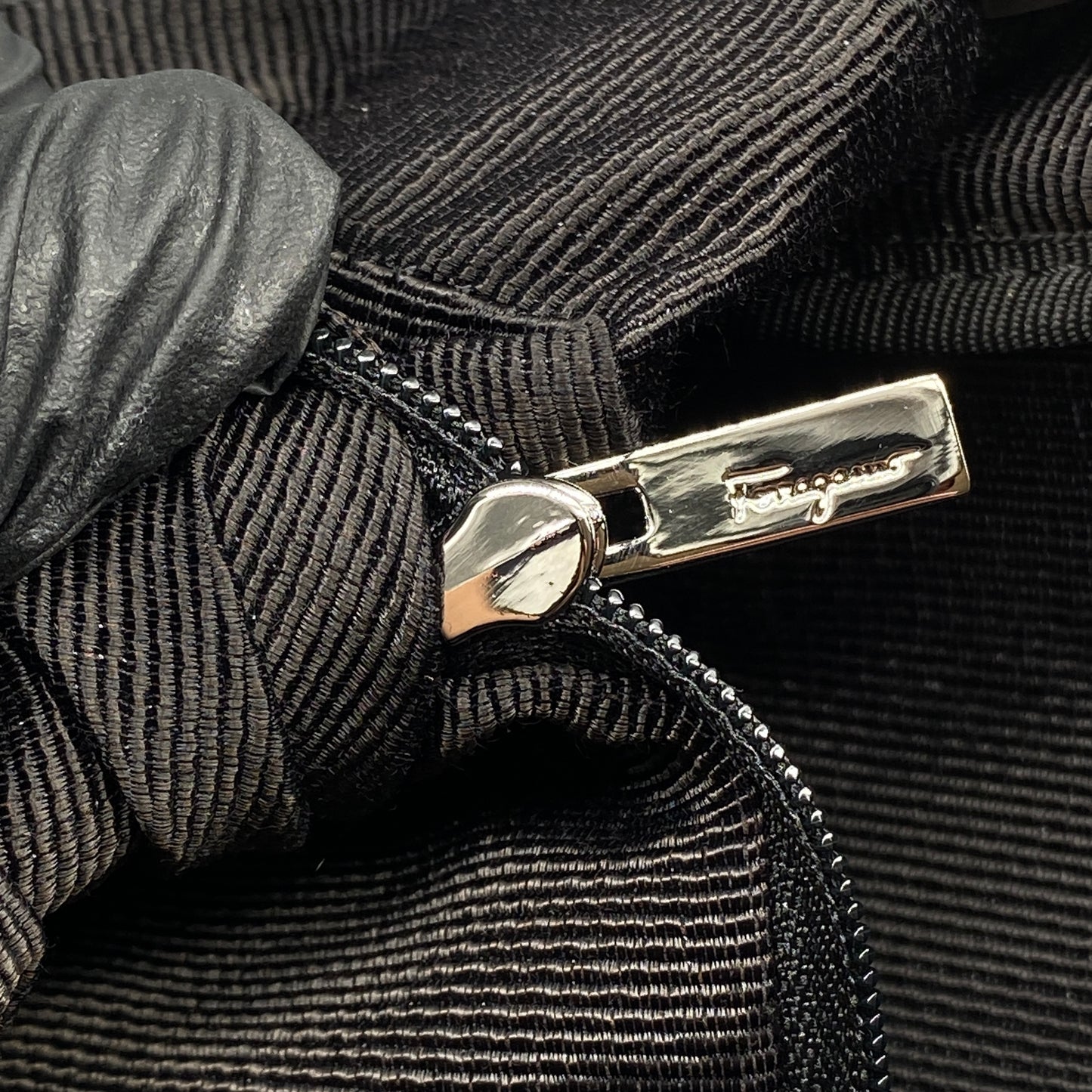 Ferragamo Black Gancini Jacquard Briefcase Business Handbag