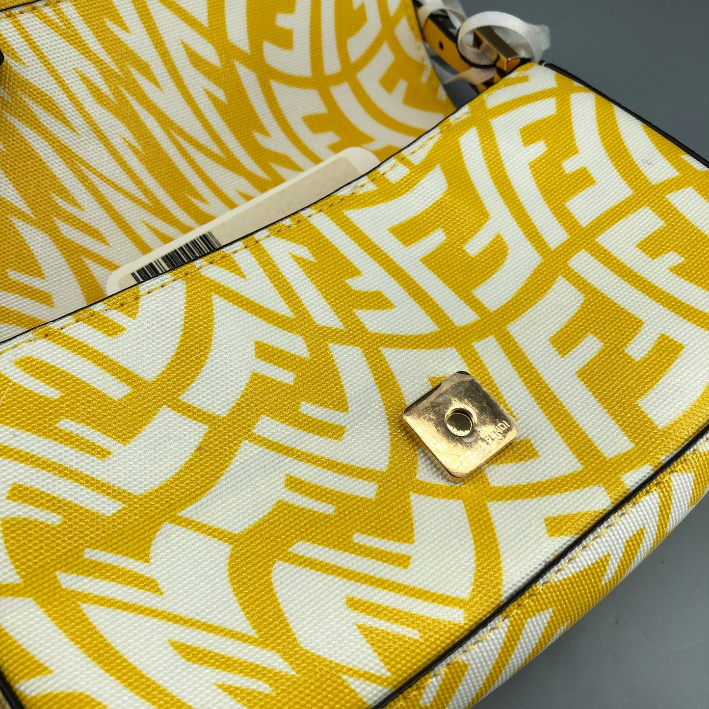 Fendi FF Vertigo Print Leather Baguette Shoulder Bag Yellow