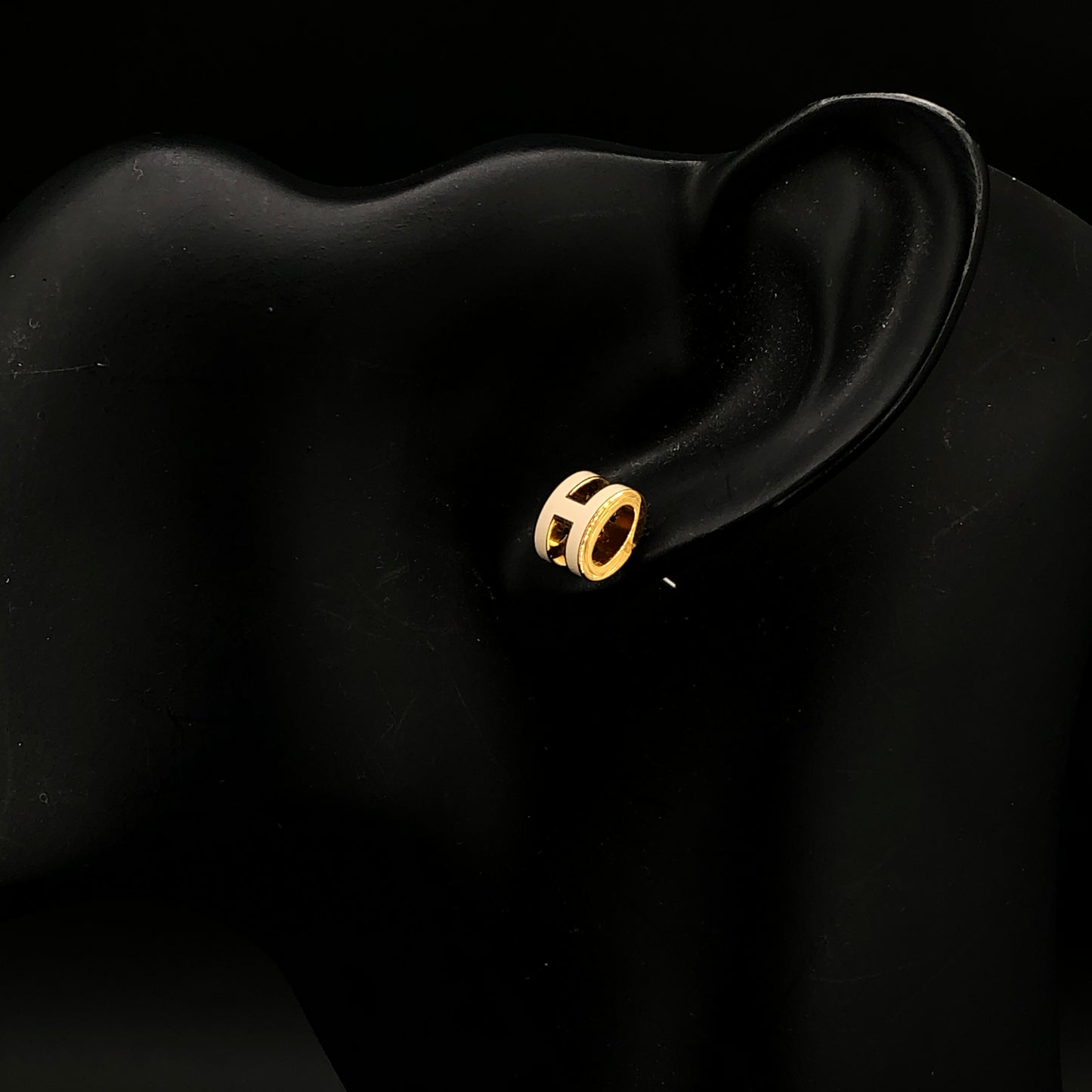 Hermes Etoupe H Enamel Stud Earrings