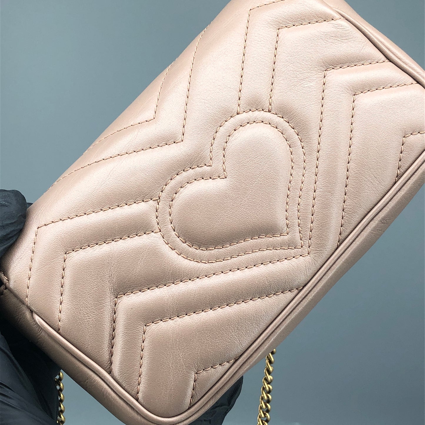 Gucci GG Marmont Mini Quilted Chain Shoulder Bag Dusty Pink