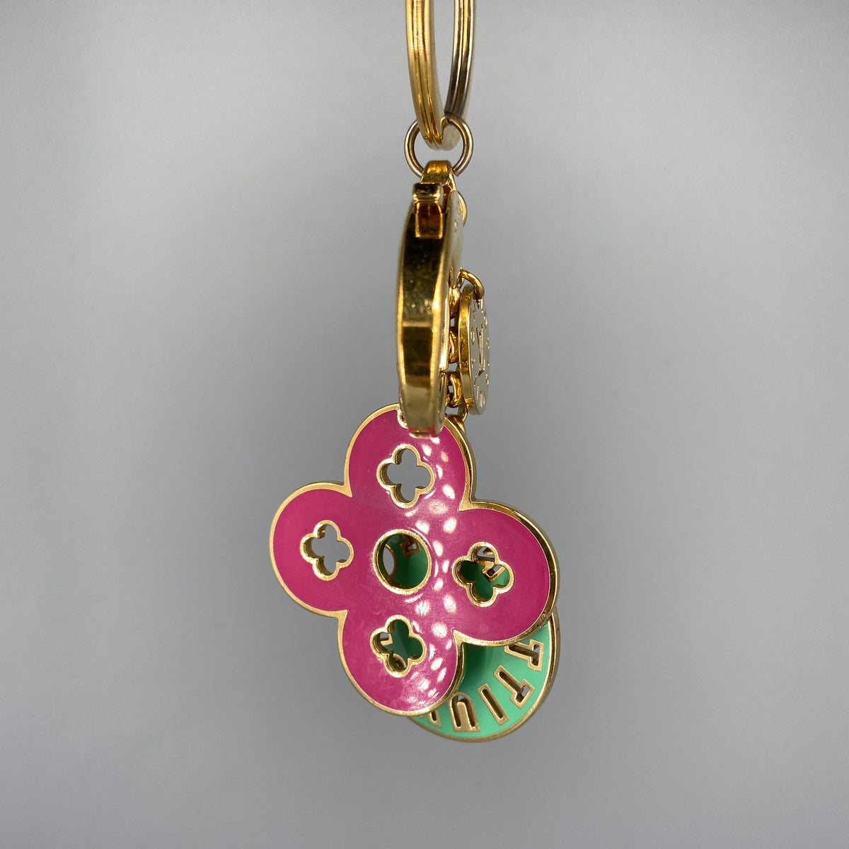 Louis Vuitton Gold Tone Multicolor Flower Key Charm Keychain