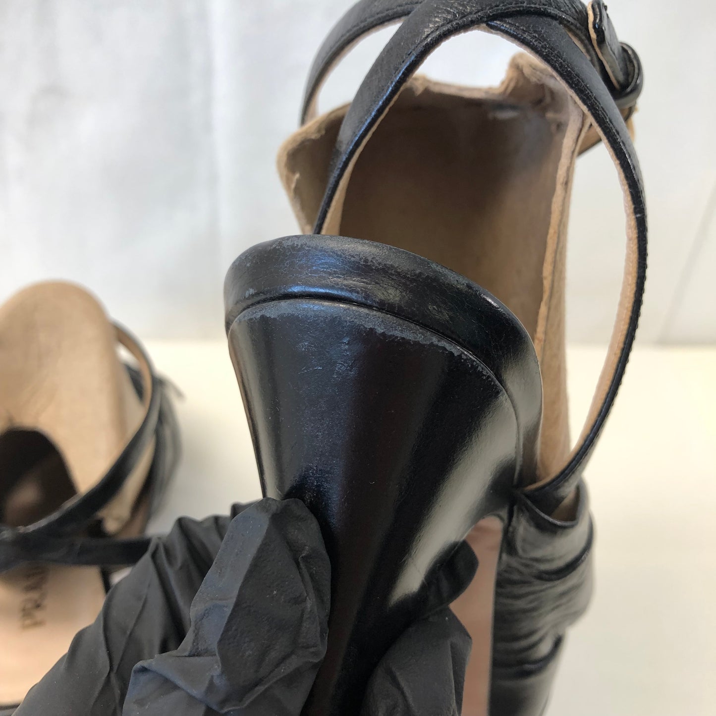 Prada Black Bow Platform High Heel Sandals Women's Shoes Size 36.5