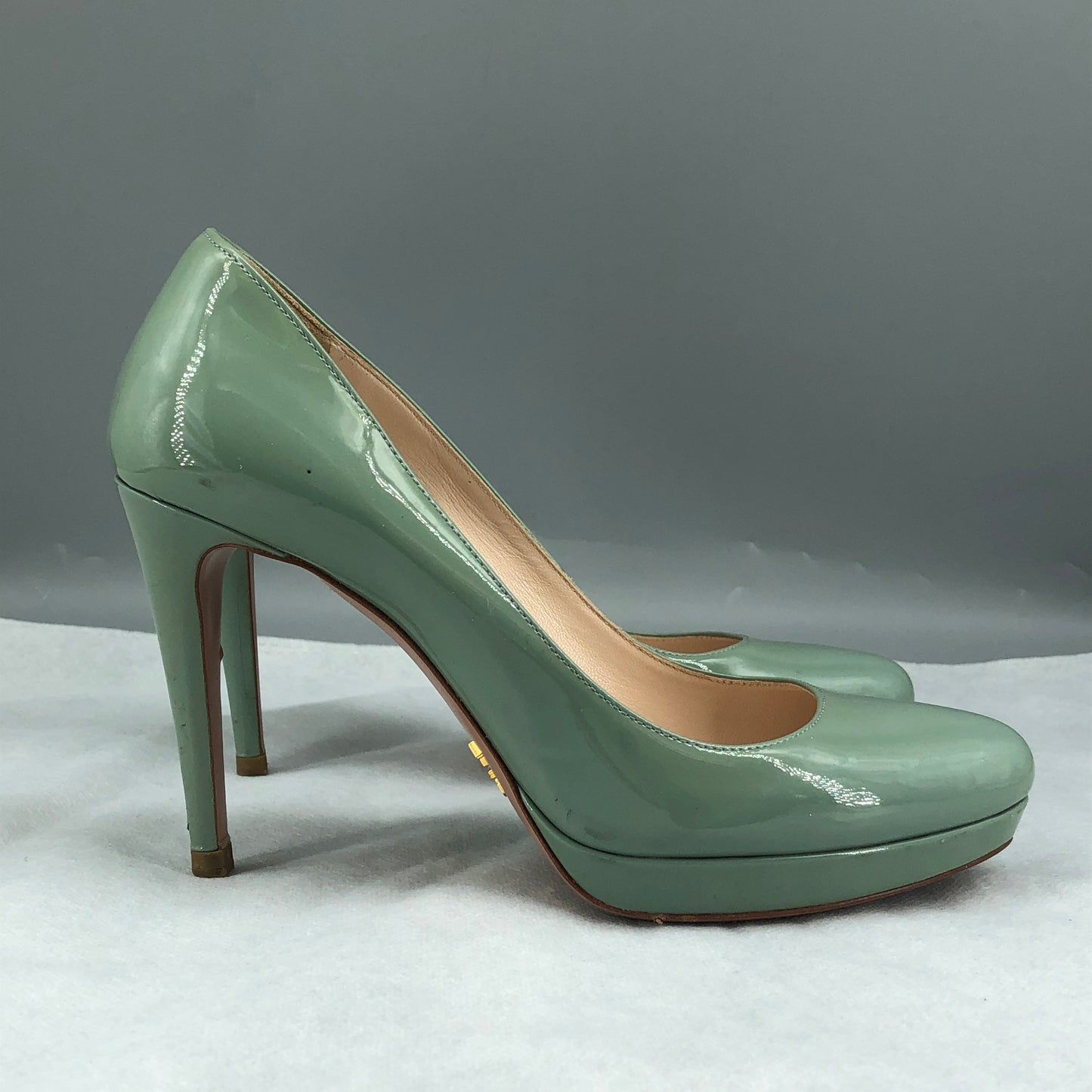 Prada Mint Green Patent Leather Platform Pointed Toe High Heels 35