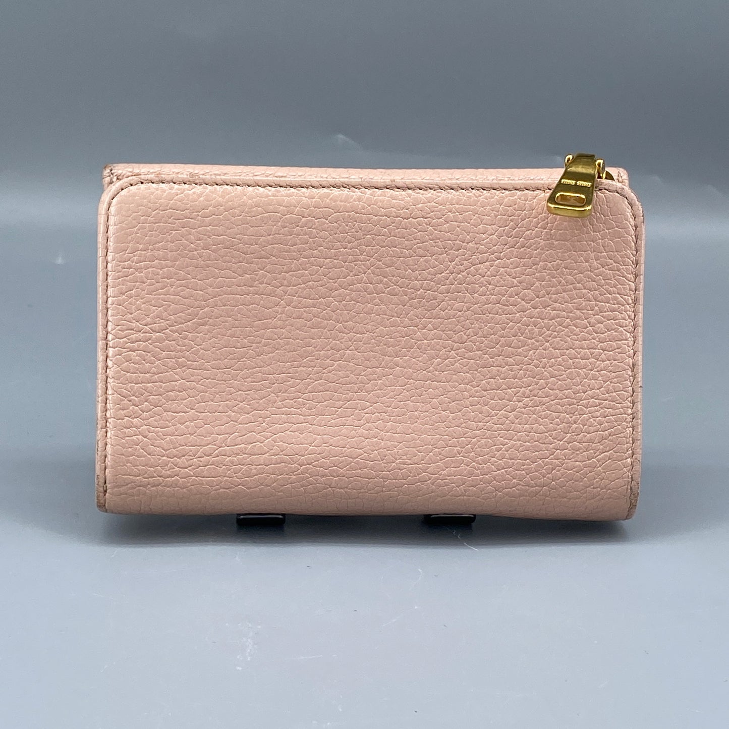 Miu Miu Blush Pink Pebbled Leather Tri-Fold Wallet