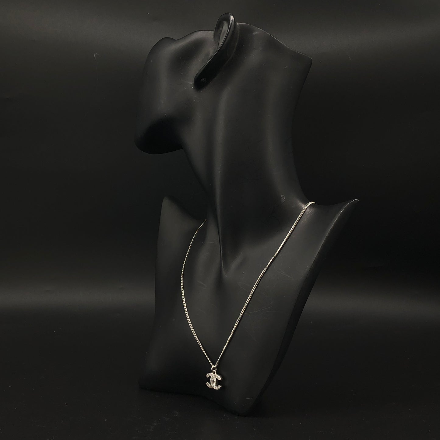 Chanel Silver-Tone Crystal CC Pendant Necklace