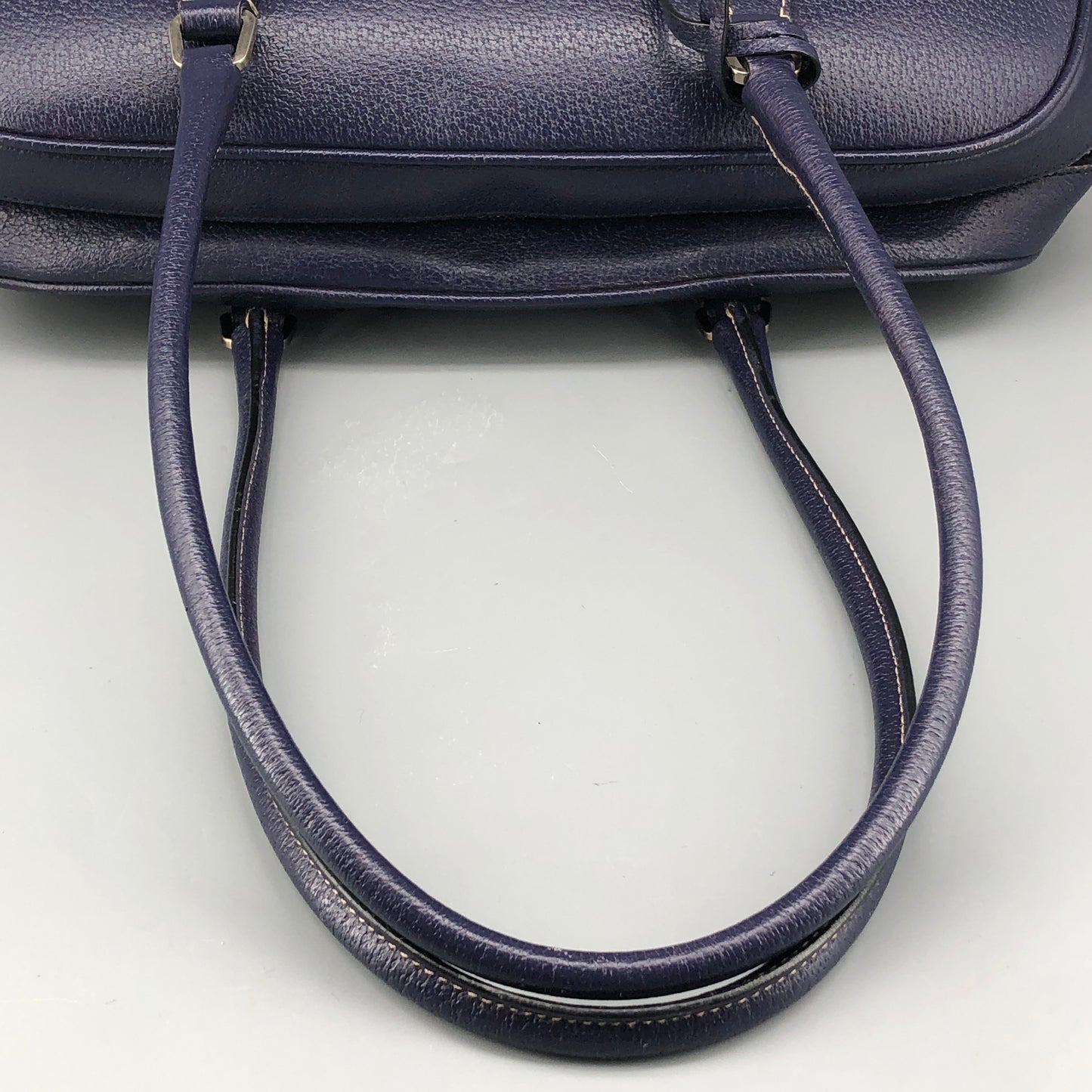 Prada Bauletto Medium Pebbled Leather Handbag  Ink Blue