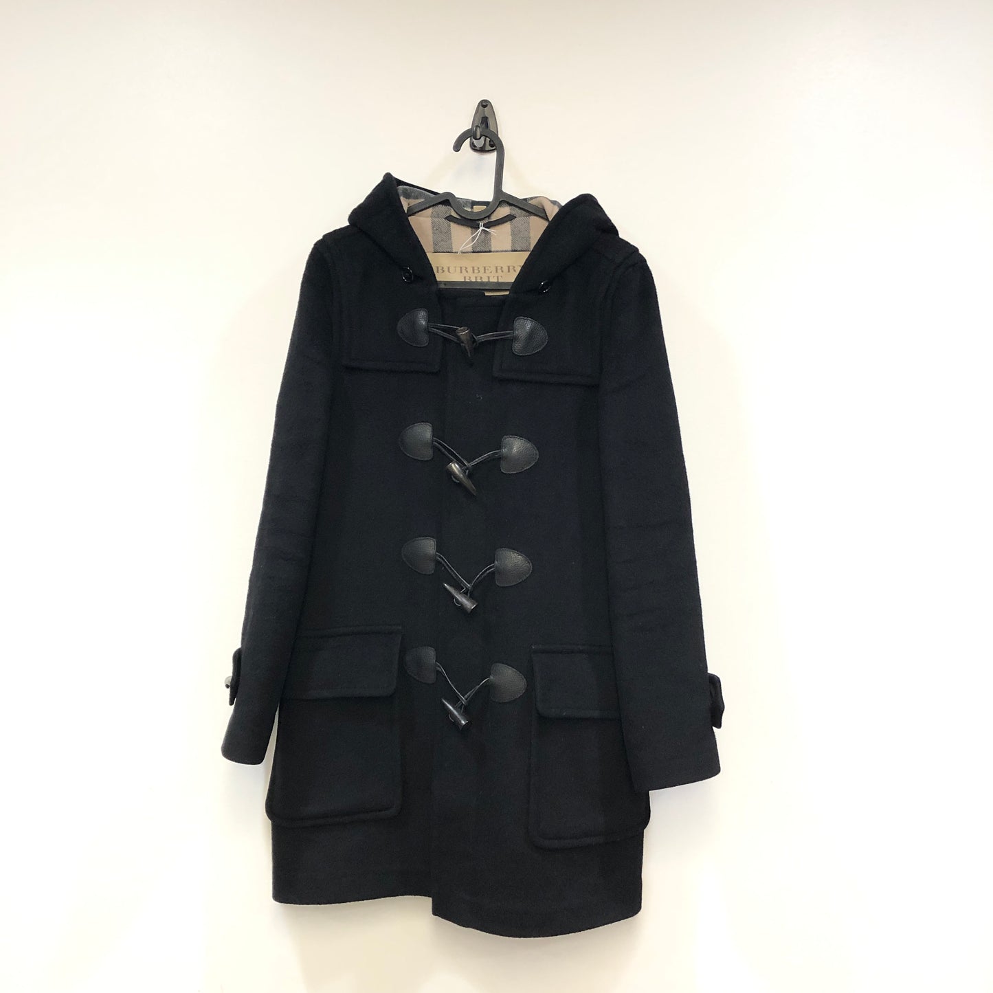 Burberry Black Wool Hooded Duffle Coat Size 4