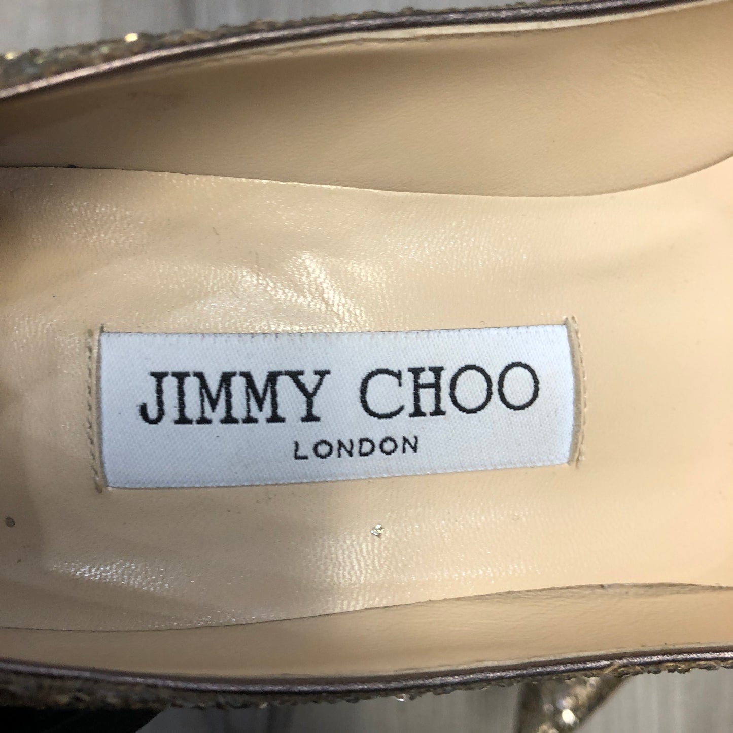 Jimmy Choo Gold Glitter Pointed Toe Pumps 36