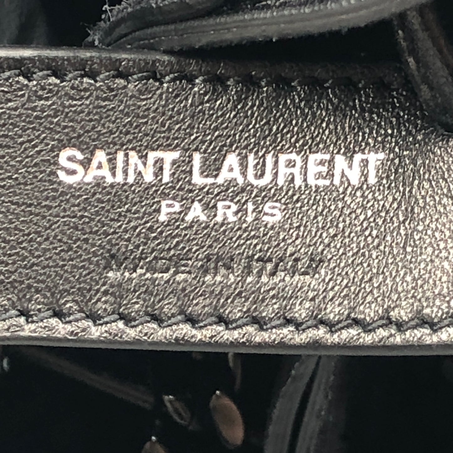 Saint Laurent Star Embossed Leather Mini Drawstring Bucket Bag Black