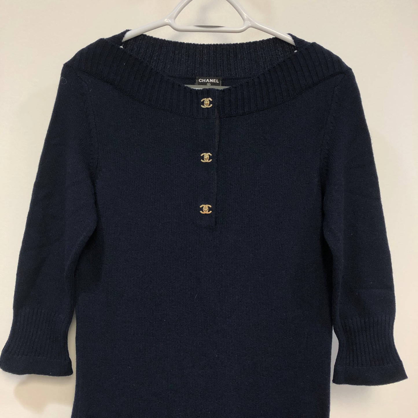 Chanel Navy Blue Knit Sheath Dress Size 34