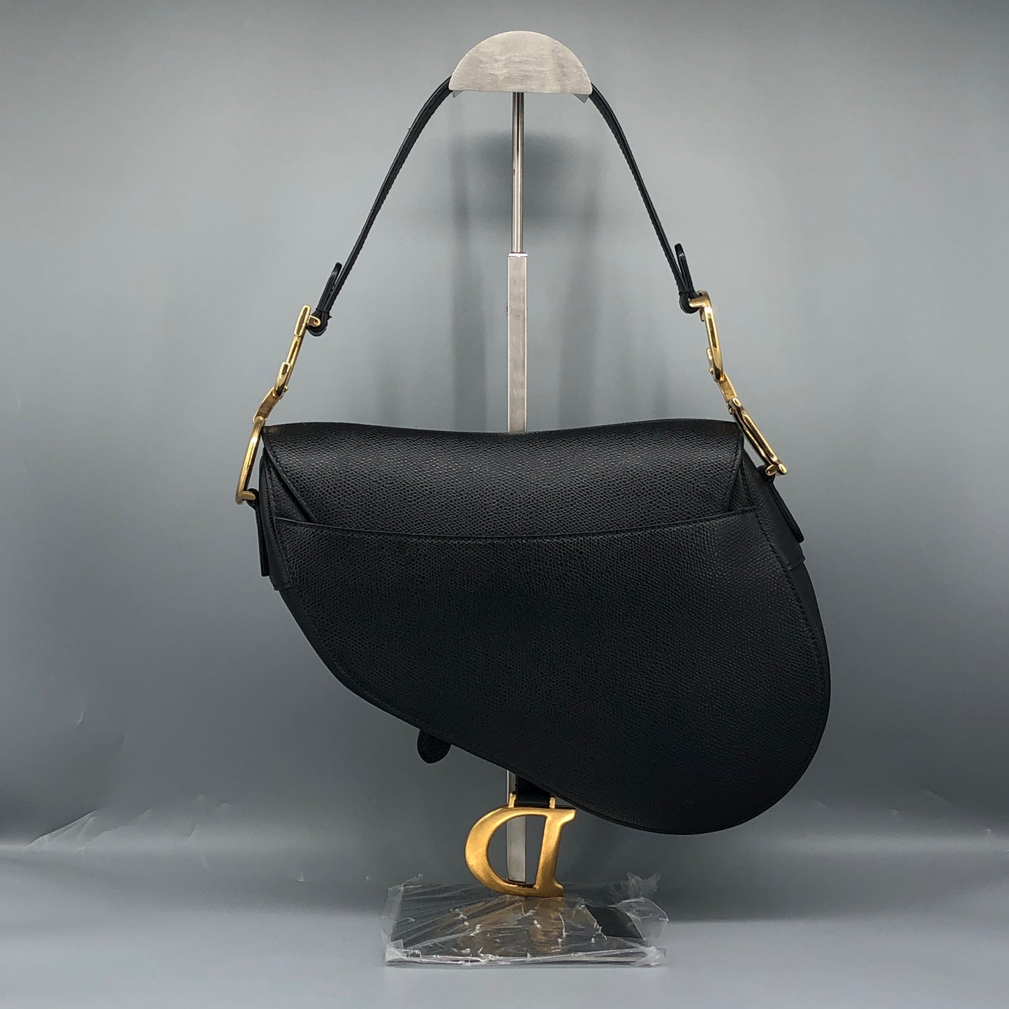 Christian Dior Saddle Medium Grained Calfskin Shoulder Bag  Black + Extra Strap