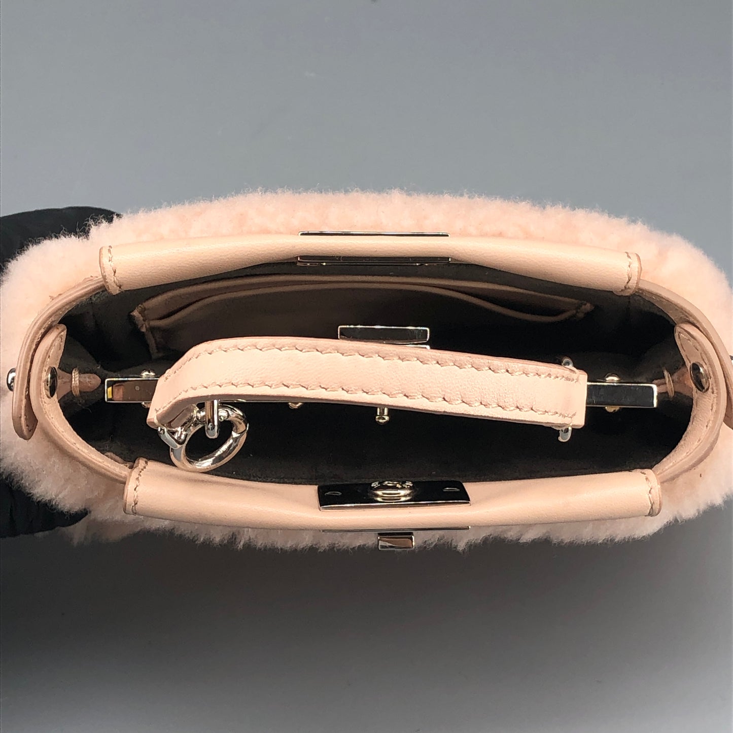 Fendi Peekaboo Mini Shearling Handbag Blush Pink