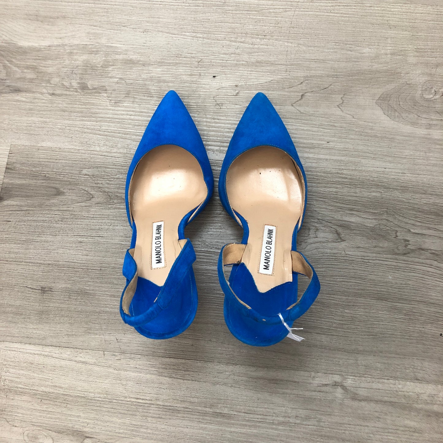 Manolo Blahnik Women's Suede Back Strap Pointed Toe Stiletto Pumps Shoes 35.5 Bright Blue