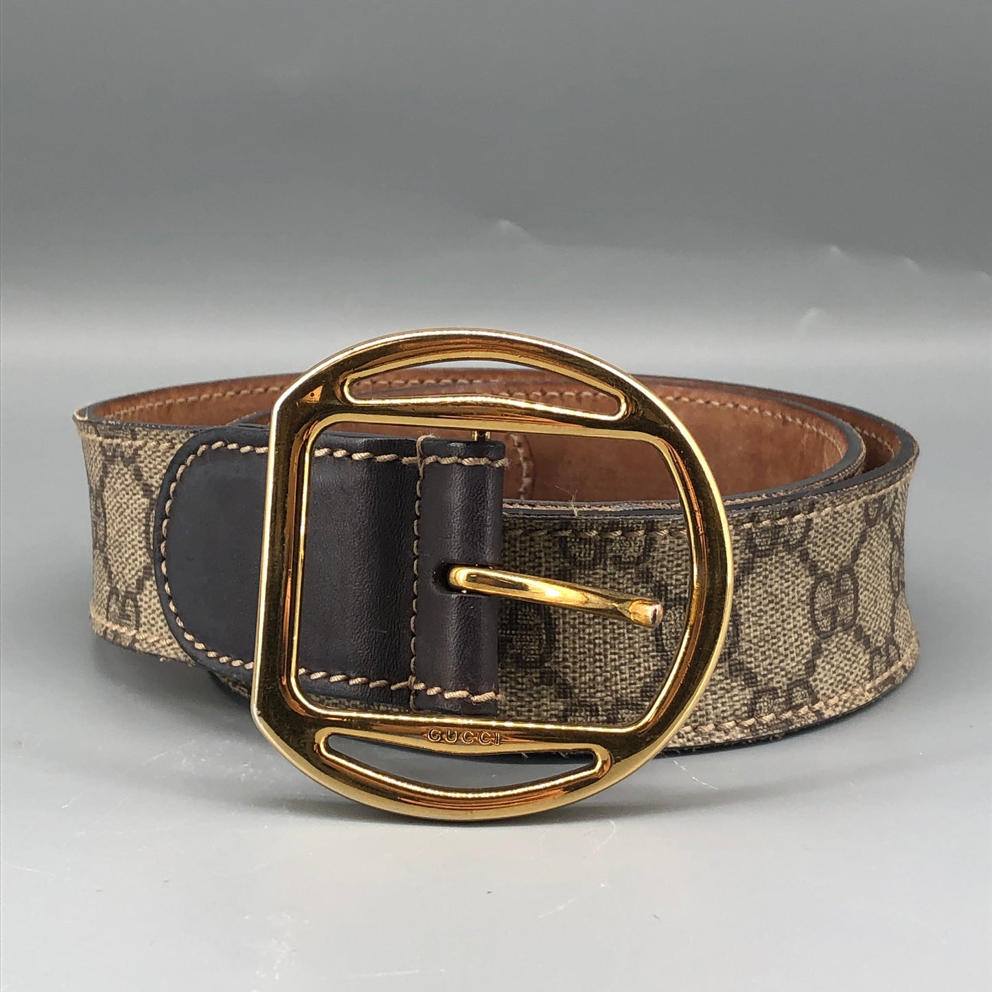 Gucci Beige GG Supreme Canvas Gold Buckle Belt Size 85cm