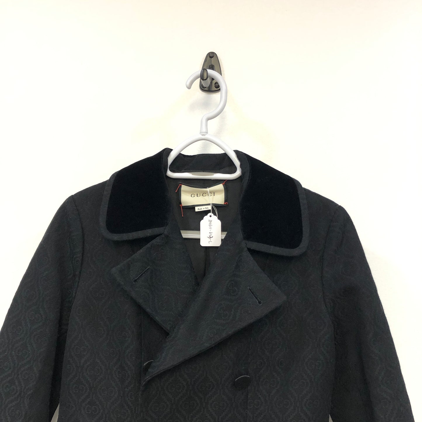 Gucci Black Wool Double Breasted Long Coat Size 42