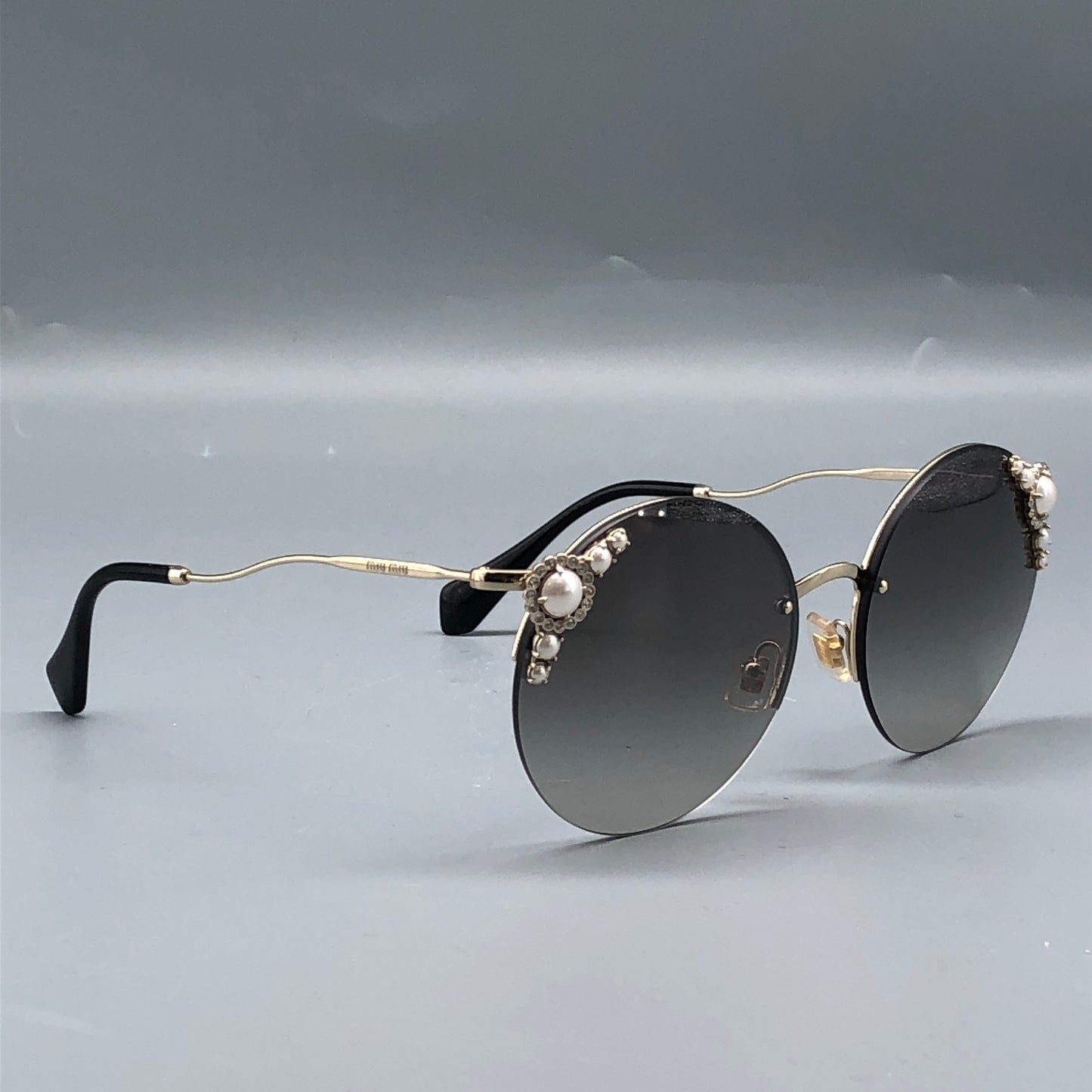 Miu Miu Round Pearl Embellished Sunglasses