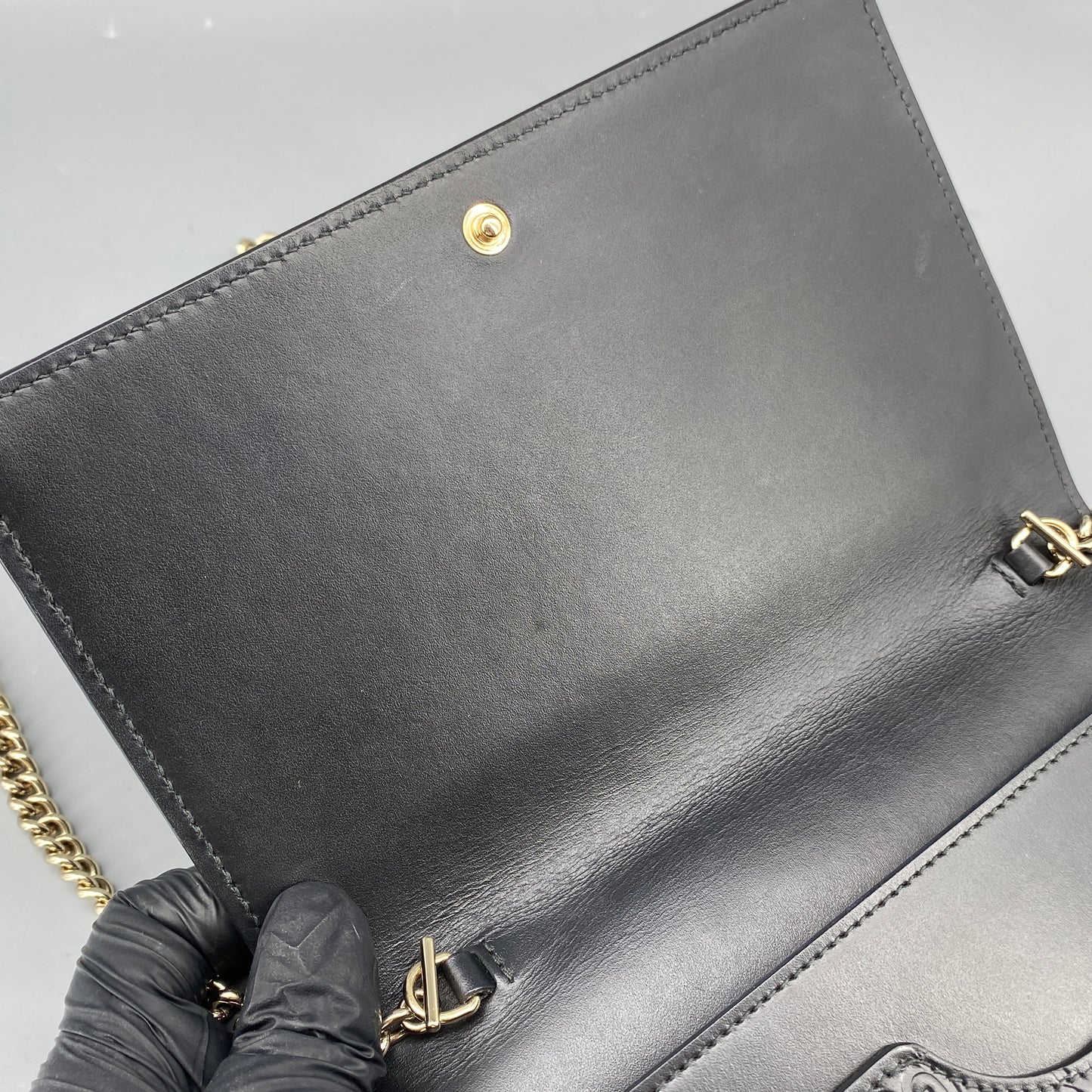 Gucci Black GG Embossed Chain Wallet Bag
