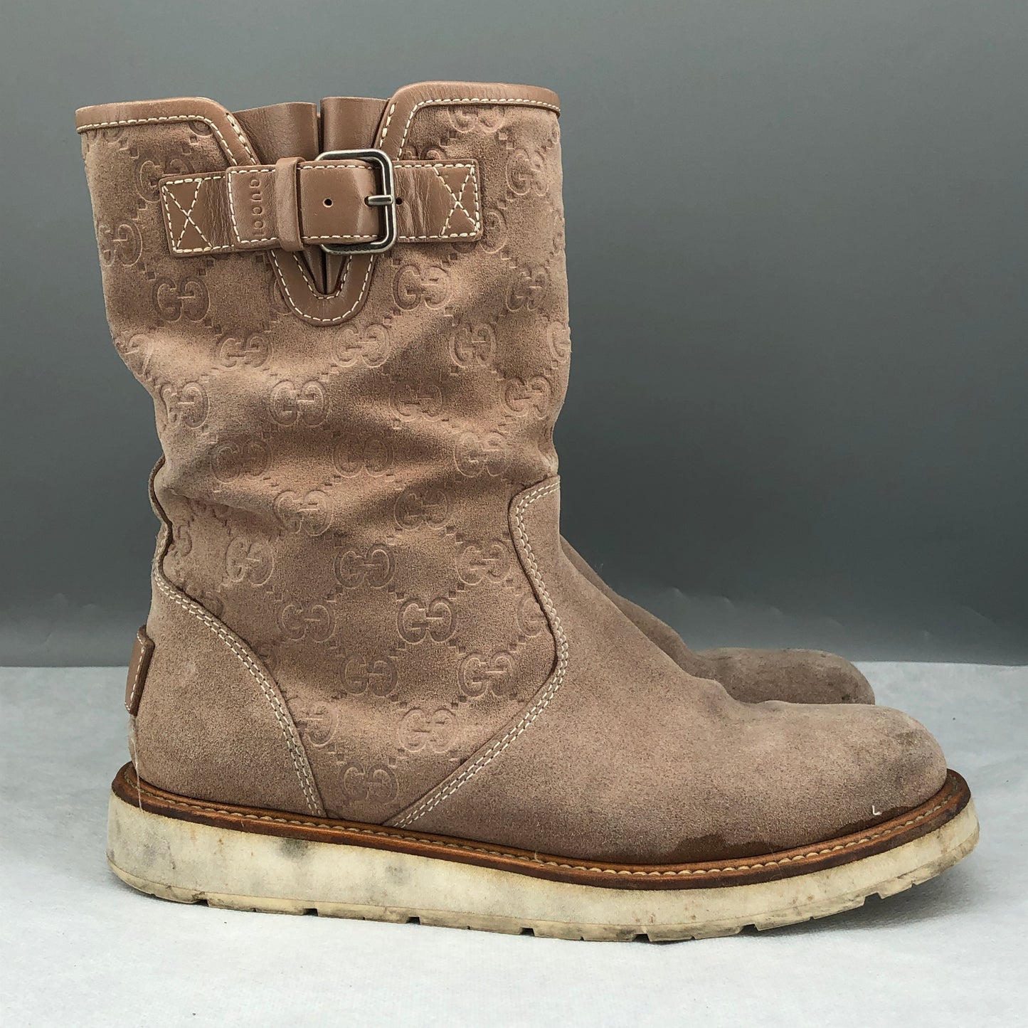 Gucci Taupe Pink Suede Mid-Calf Boots Size 36