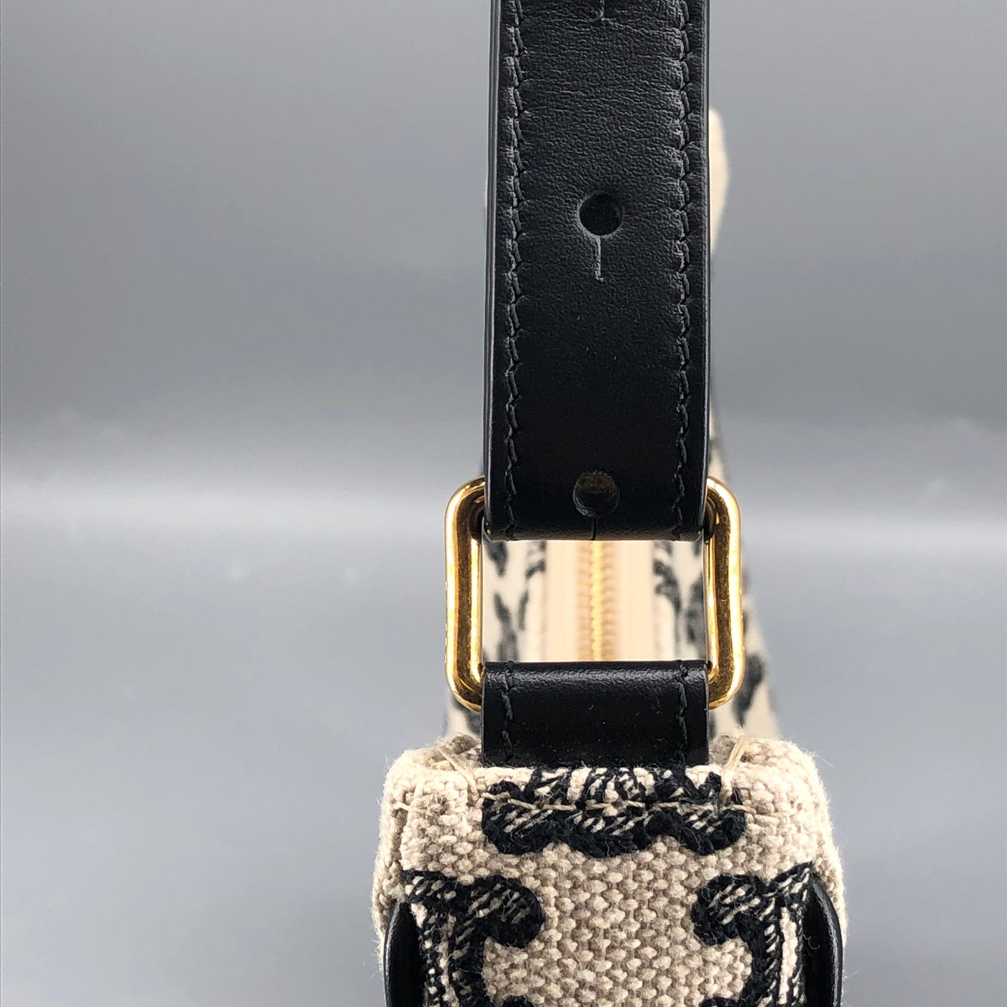 Celine Triomphe Jacquard AVA Hobo Underarm Shoulder Bag Black White