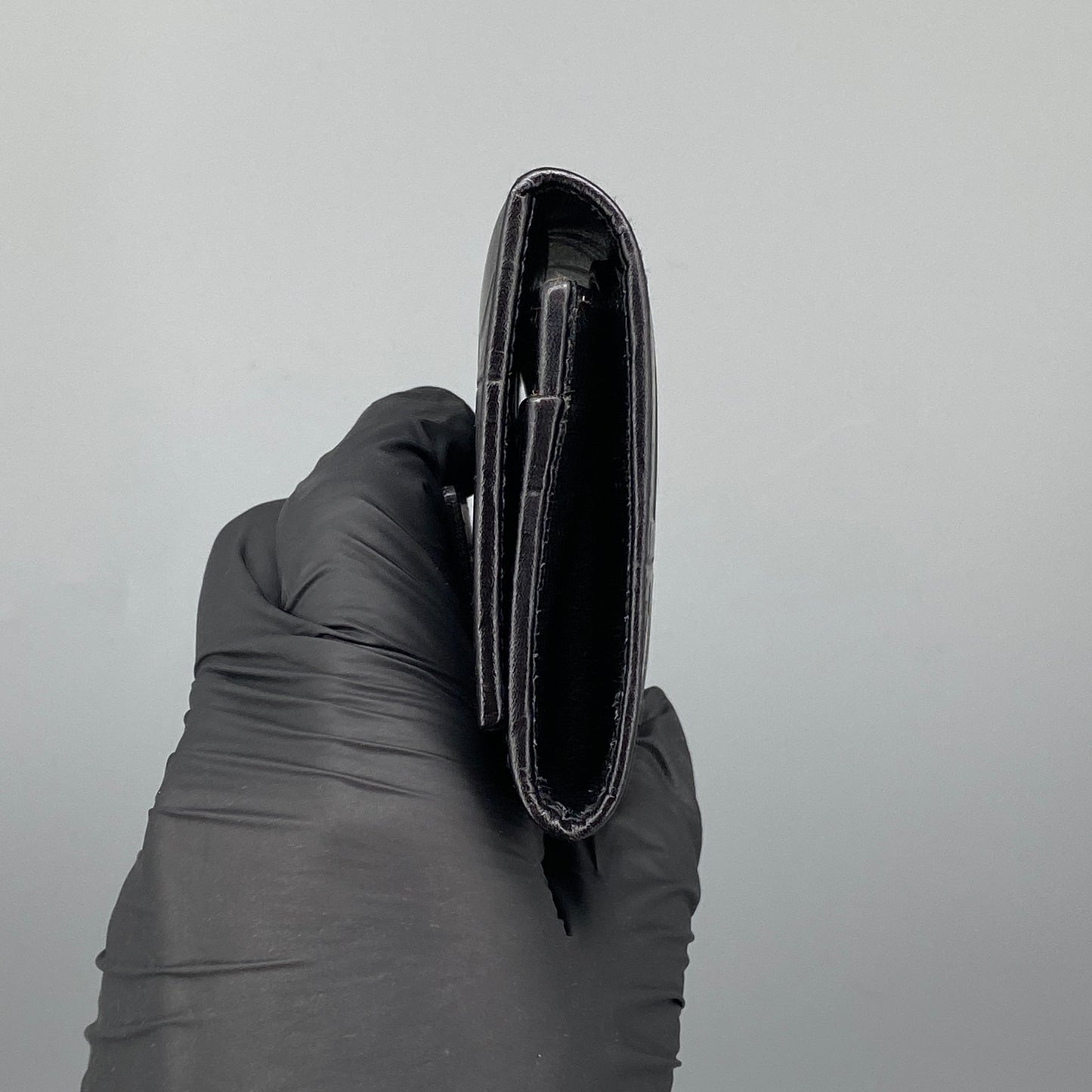 Ferragamo Black Embossed Gancini Short Wallet with Keyring