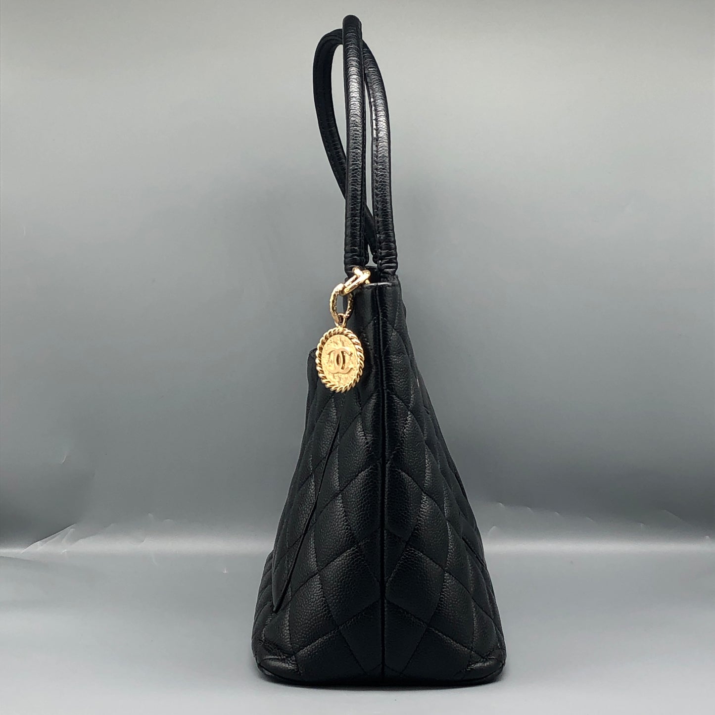 Chanel Quilted Caviar Leather CC Tote Bag Black