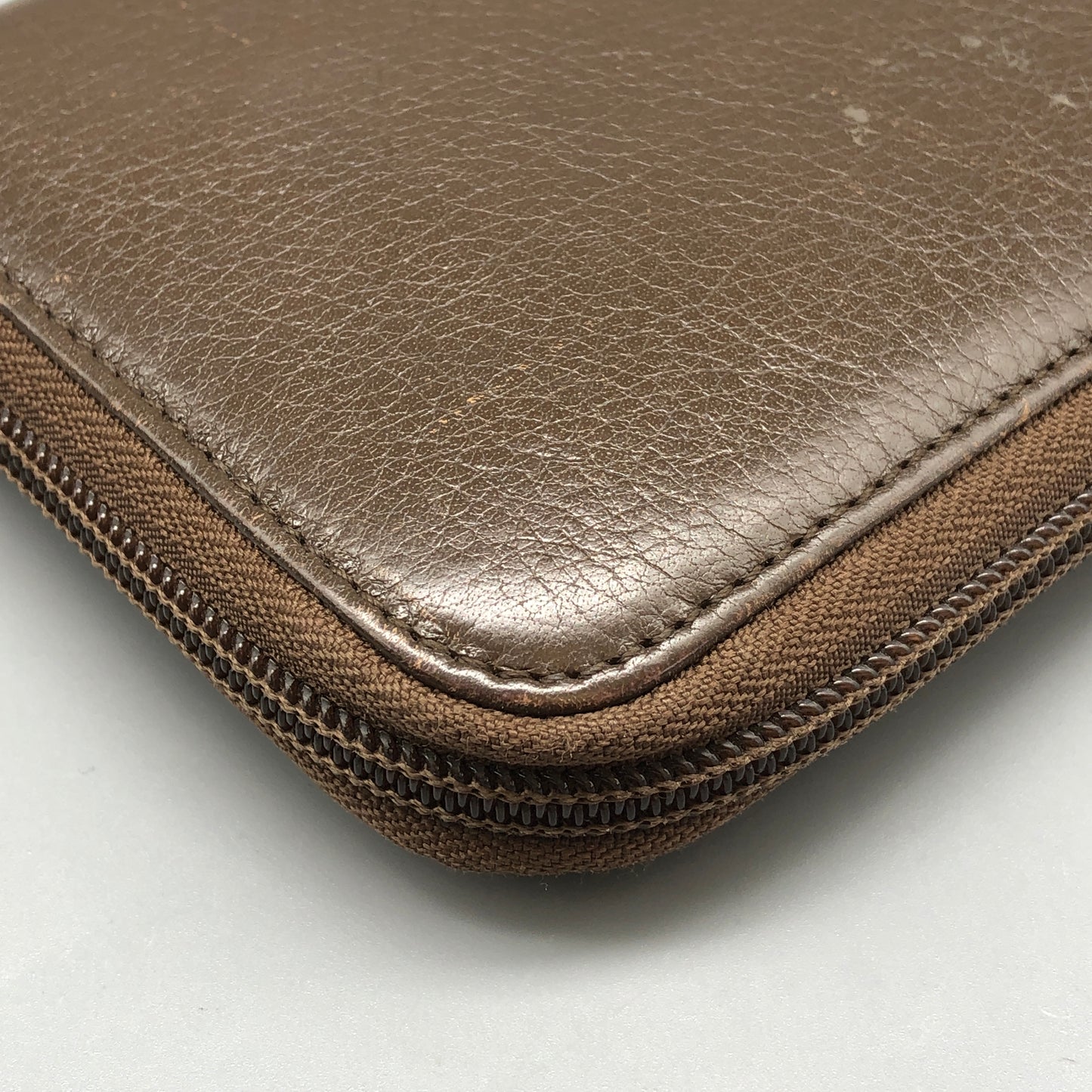 Ferragamo Taupe Brown Leather Zip-Around Long Wallet